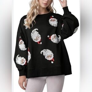 Black Santa Claus Sequined long sleeve top